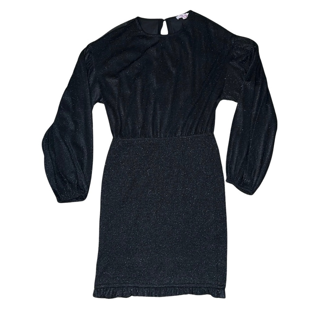 Pink Lily Black Glitter Long Sleeve Elastic Bottom Midi Dress Women’s size m